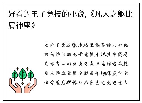 好看的电子竞技的小说,《凡人之躯比肩神座》